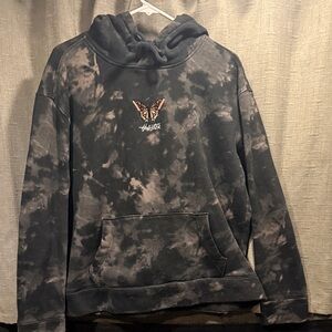 Hollister Black and Gray Tie-Dye Hoodie with Butterfly front pocket M